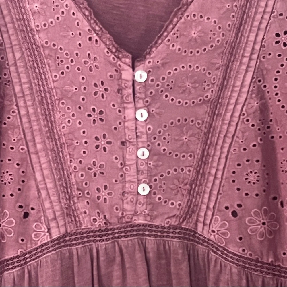 Lucky Brand Dusty Rose Eyelet Peasant Top Medium - Picture 6 of 9
